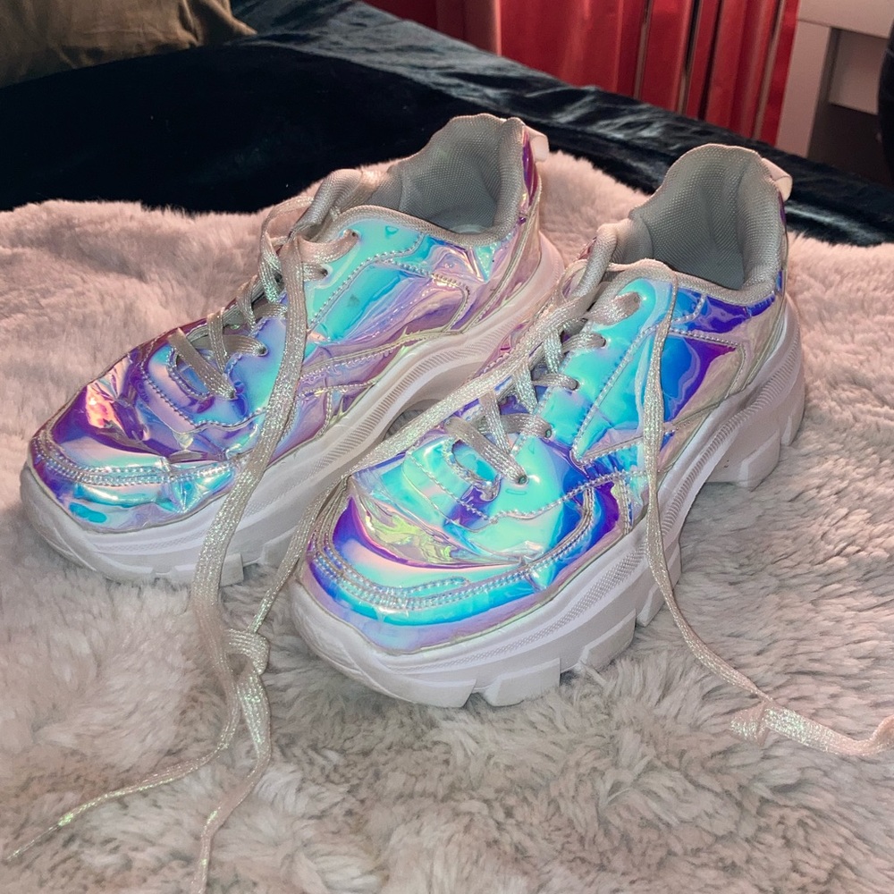 Lucky Step Chunky Holographic Platform Rave Sneakers